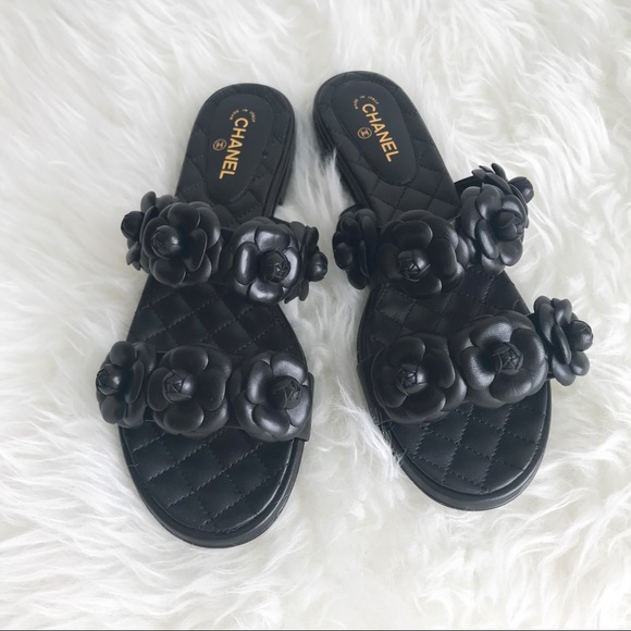 CHANEL Shoes - NIB Chanel camellia black sandal (2018)